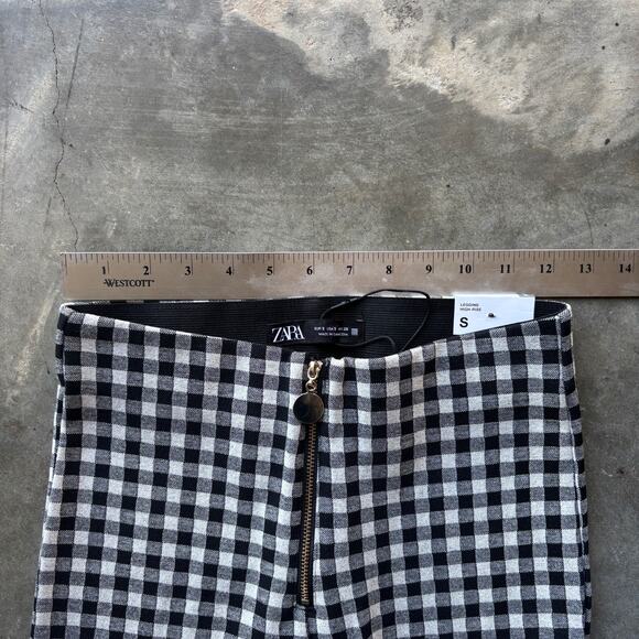 Zara Legging High-Rise Womens S White Black Gingham Plaid Checkered Skinny Pants - Picture 12 of 14
